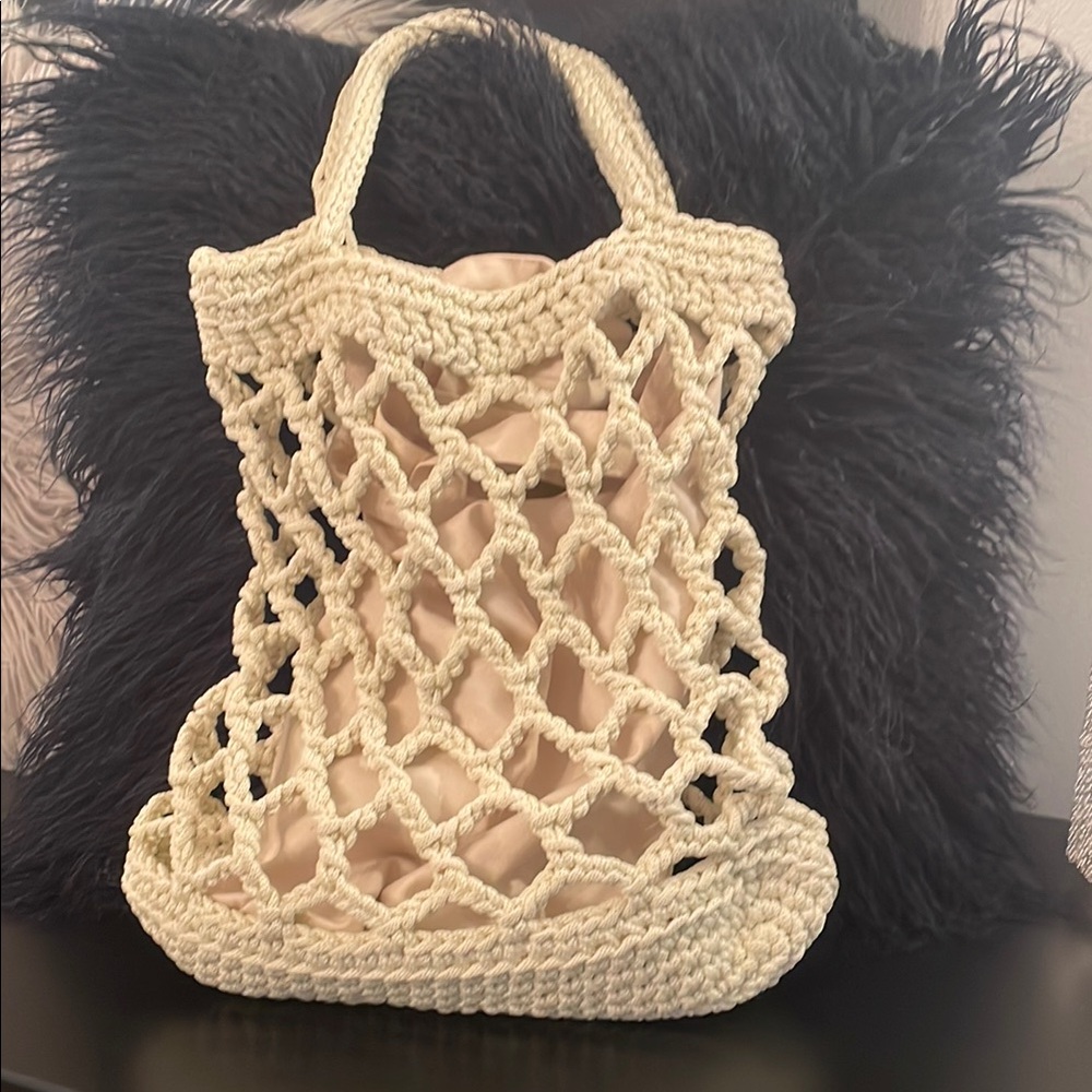 Chic Cream Crochet Tote Bag